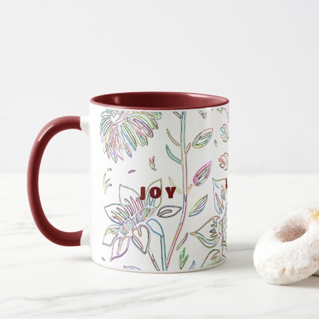 Taza Joy Love Peace Maroon Mug de dos tonos (Con donut)