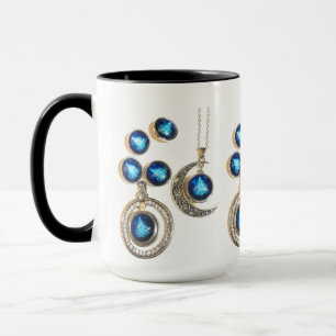 Taza joyas navidades Árbol azul negro brillante Luna