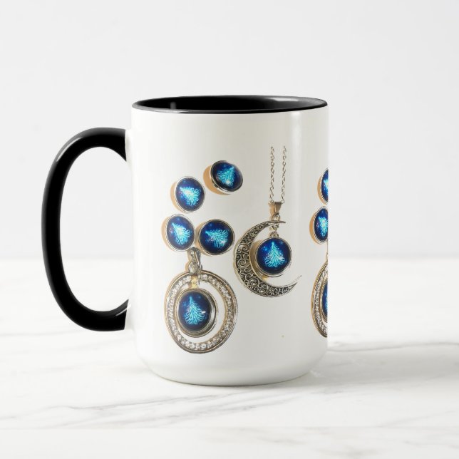 Taza joyas navidades Árbol azul negro brillante Luna (Izquierda)