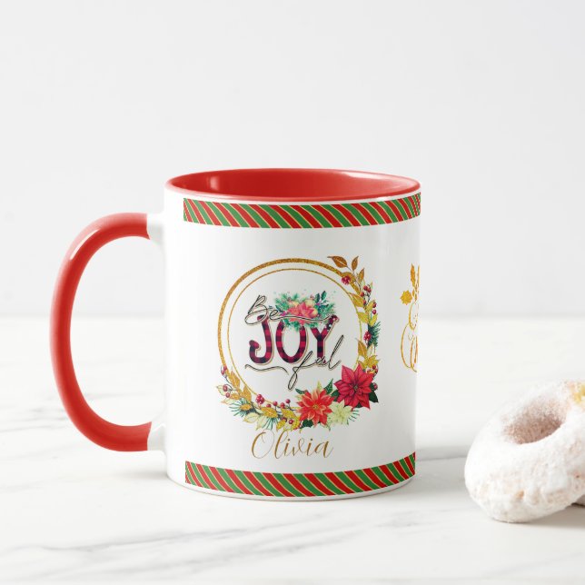 Taza Joyful Holiday Floral and Plaid Christmas (Con donut)
