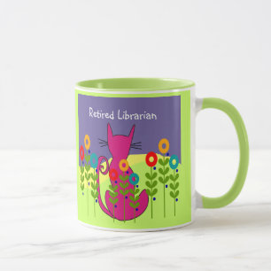 Taza jubilada del gato del bibliotecario