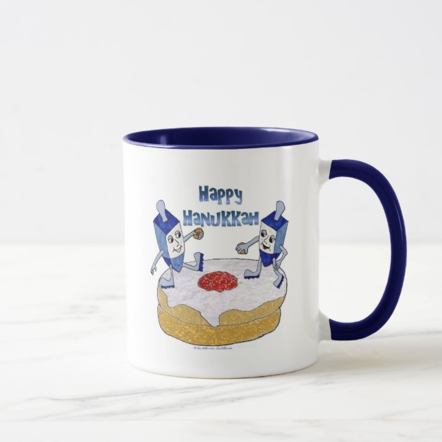 Taza Judaica Happy Hanukkah Dancing Dreidels Doughnut (Derecha)