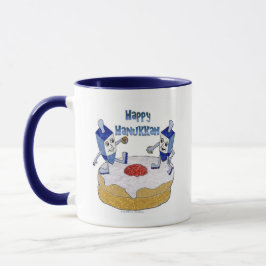 Taza Judaica Happy Hanukkah Dancing Dreidels Doughnut