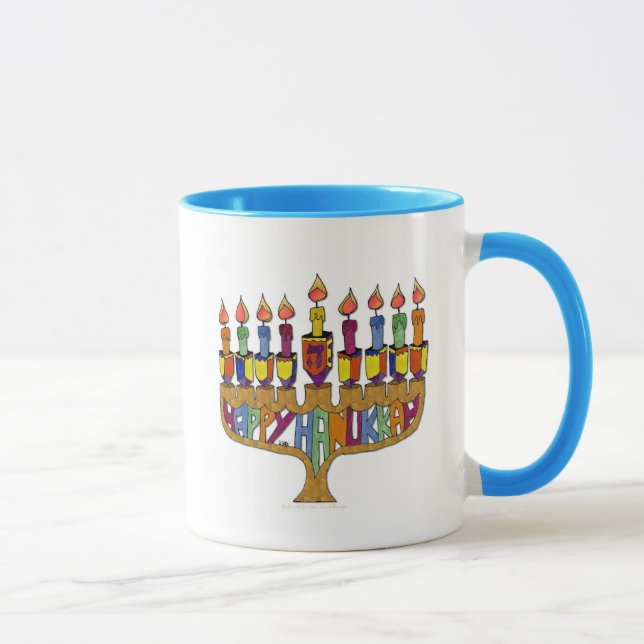 Taza Judaica Happy Hanukkah Dreidel Menorah (Derecha)