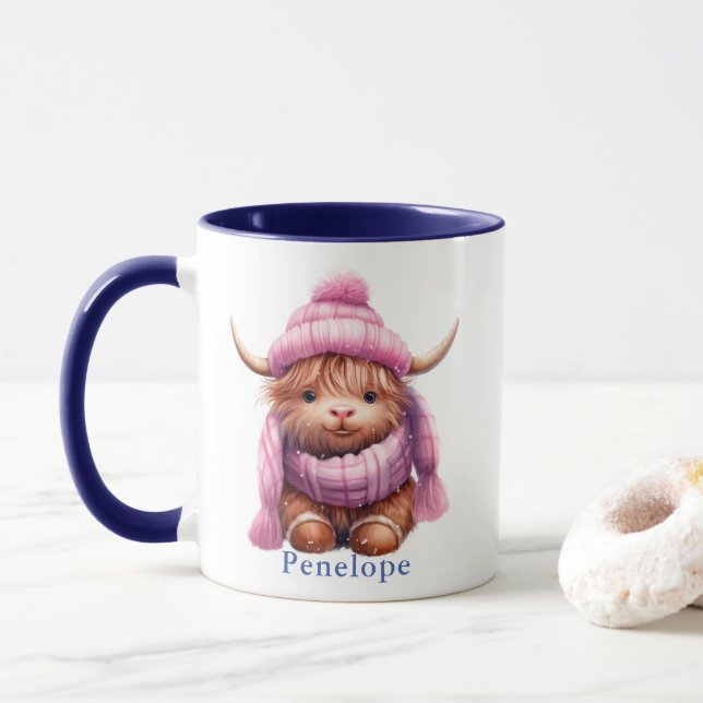 Taza Juega de nieve personalizada Carne de vaca Highlan (Con donut)