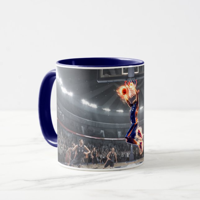 Taza Jugador de básquetbol con porra de fuego #3 (Anverso izquierdo)