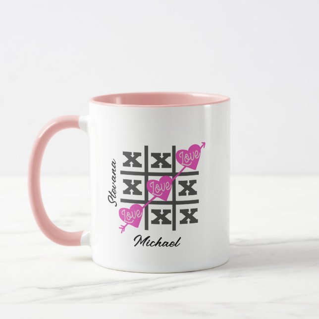 Taza Jugador Tic-Tac-Toe Valentines Corazón Regalo Romá (Izquierda)