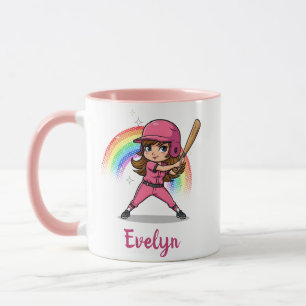 Taza Jugadora de béisbol de dibujos animados linda niña