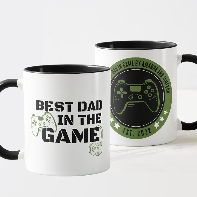 Taza Jugar al mejor papá en el juego Mug personalizado (Best in the Game Personalized Gift Mug for Gaming Dads and Step Dads)