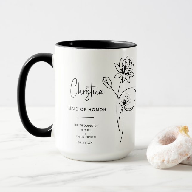 Taza Jul. Maid of Honor | Flor de nacimiento de Lily Wa (Con donut)