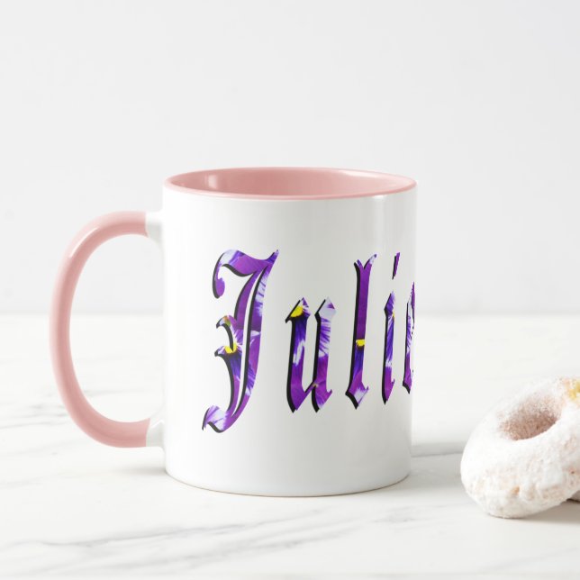 Taza Julie, Nombre, Logo, Café Combo Rosa Mug (Con donut)
