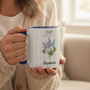 Taza Julio Delphinium Nenúfar Mes de Cumpleaños Abuela