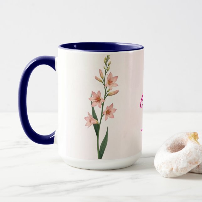 Taza Julio Mes de Nacimiento Flor Café Mug (Con donut)