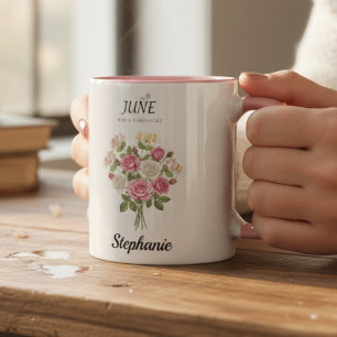 Taza Junio Rosa Flor del Mes Regalo para la Abuela