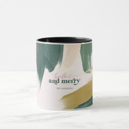 Taza Juntos y alegres | Navidad con monograma moderno