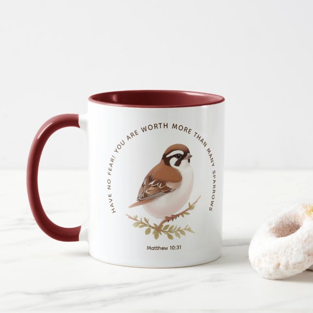 Taza JW Mug con Sparrow, Mateo 10:31 (Con donut)