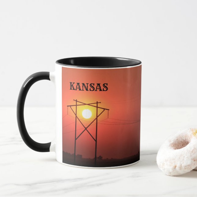 Taza Kansas Red Power Line Sunset COFFEE MUG (Con donut)