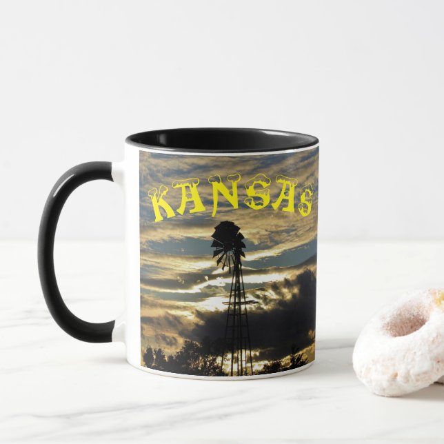 Taza Kansas Sunset con café de molino de viento Mug (Con donut)