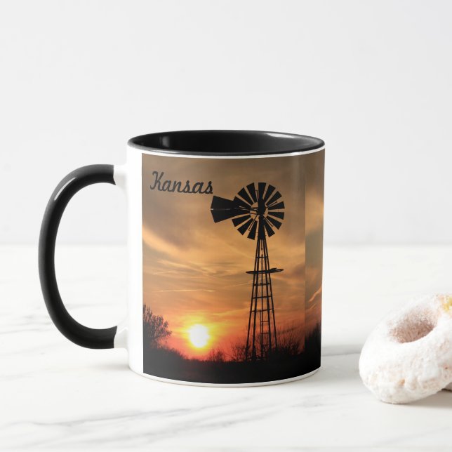Taza Kansas Windmill Sunset (Con donut)