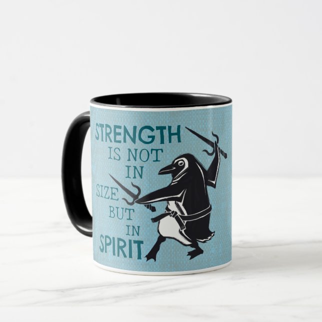 Taza Karate Penguin Holding Sai Blue Motivational (Anverso izquierdo)