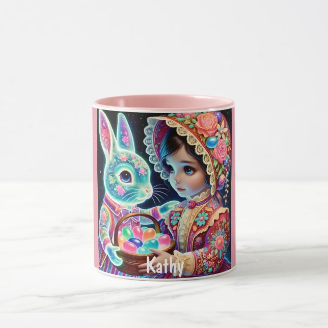 Taza KATHY ~ Chica Vintage Huevos Bunny~ Mug (Centro)