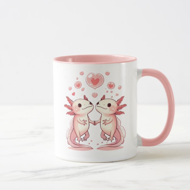 Taza Kawaii Axolotl Love: Criaturas acuáticas ricas (Derecha)