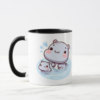 Taza Kawaii Baby Hippos Swimming Mug Design