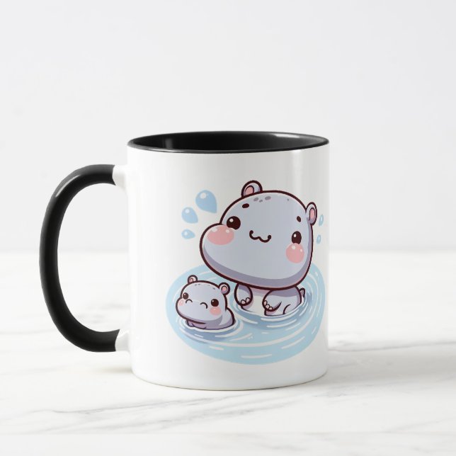 Taza Kawaii Baby Hippos Swimming Mug Design (Izquierda)