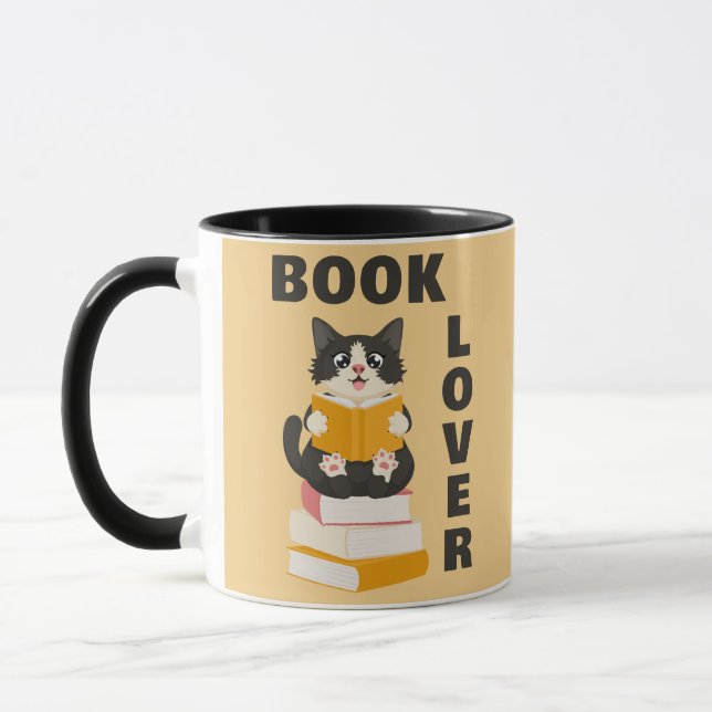 Taza Kawaii Book Lover Back to School Cartoon Cat Reads (Izquierda)