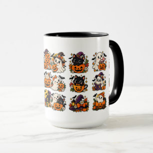 Taza Kawaii de fantasmas y calabazas de Halloween