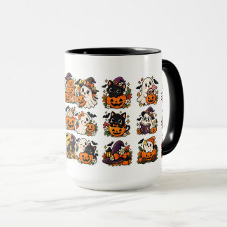 Taza Kawaii de fantasmas y calabazas de Halloween