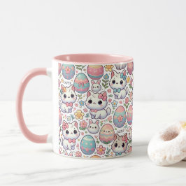 Taza Kawaii Easter Cat Mug - Huevos coloridos de color