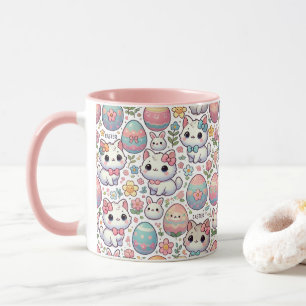 Taza Kawaii Easter Cat Mug - Huevos coloridos de color 