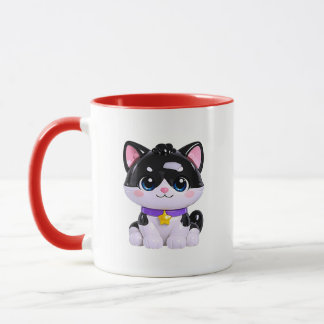 Taza Kawaii Gatito Blanco Negro Lindo