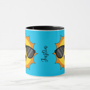 Taza Kawaii Happy Sun con gafas de sol   Añadir nombre