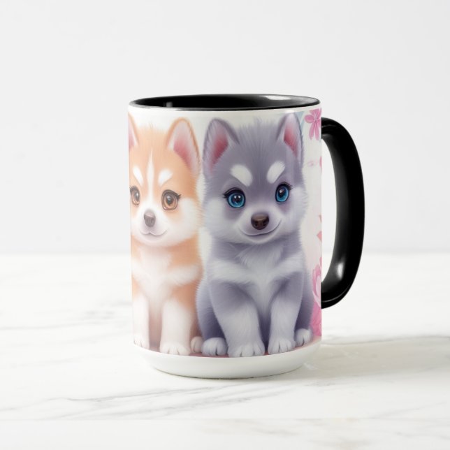 Taza Kawaii Husky Cachorros: Café Pastel Pals (Anverso derecho)