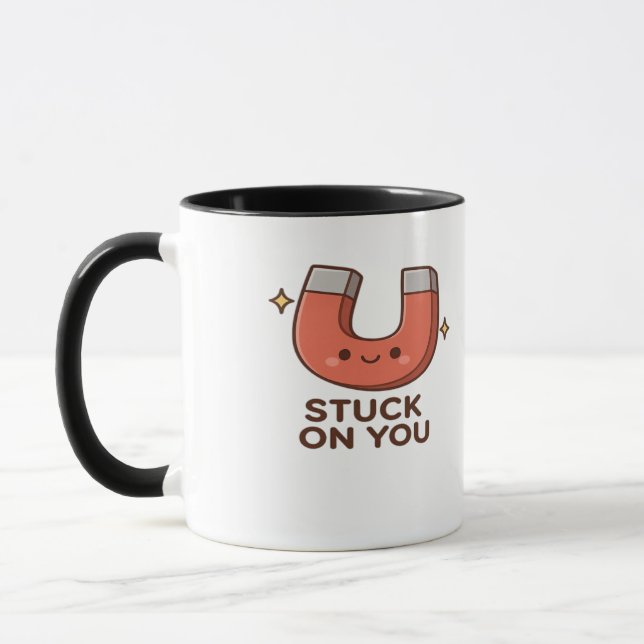 Taza Kawaii Magnet Stuck On You Cute Playful Style  (Izquierda)