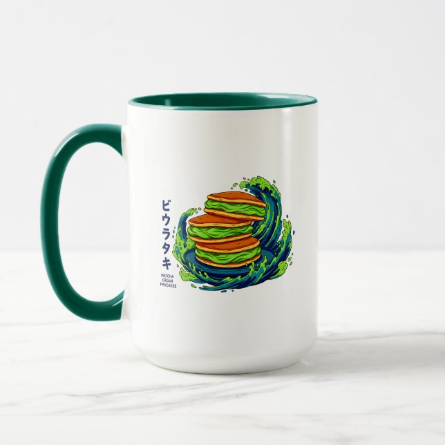 Taza Kawaii Matcha Cream Pancakes Ocean Wave Art (Izquierda)
