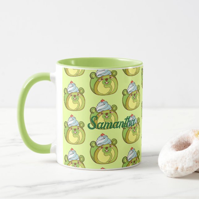 Taza Kawaii Matcha Torta de Oso Rollo Suizo (Con donut)