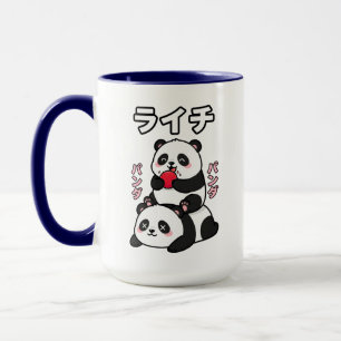Taza Kawaii Panda Apila Fruta de Lichi Dibujo Japonés