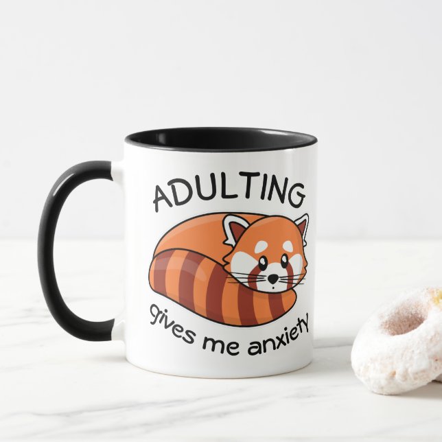 Taza Kawaii Red Panda: El adulto me da ansiedad (Con donut)