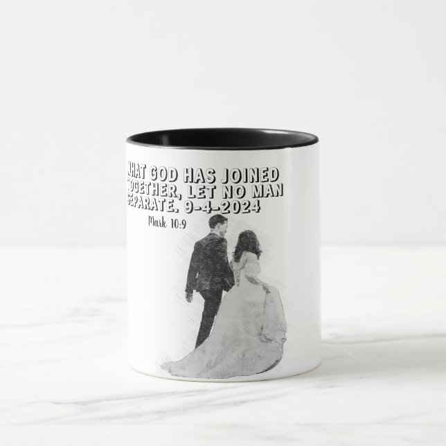 Taza Keepsake de novia personalizado con verso de la bi (Centro)