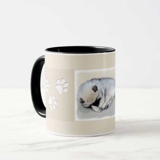 Taza Keeshond Sleeping Pinting Pintura Original De Perr (Anverso izquierdo)