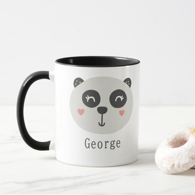 Taza Kids Cute Scandi Panda Nombre personalizado Dos to (Con donut)