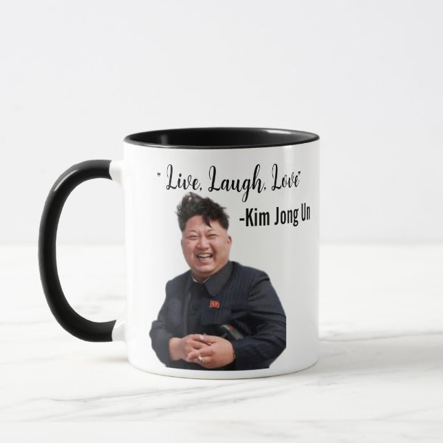 Taza Kim Jong Un, Live, Laugh, Love, Meme Gift (Izquierda)