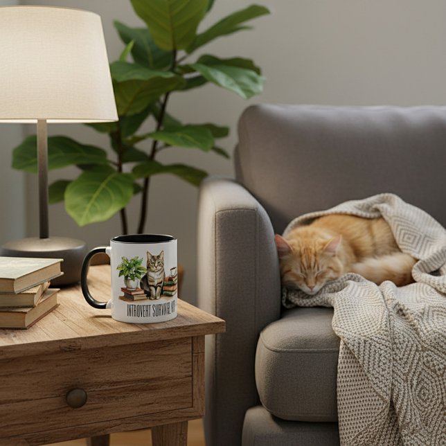Taza Kit de supervivencia de introvertido (Gato, planta (Subido por el creador)