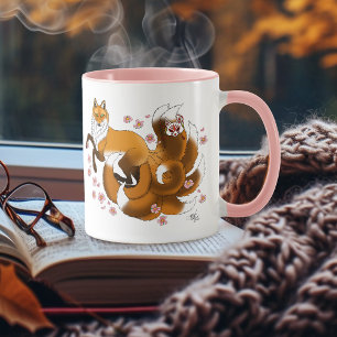 Taza Kitsune Zorro Caprichoso Flor de Cerezo Azul Fanta