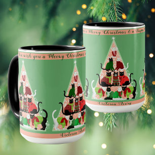 Taza Kitty Christmas Tree Rubor Green Personalizado Hol