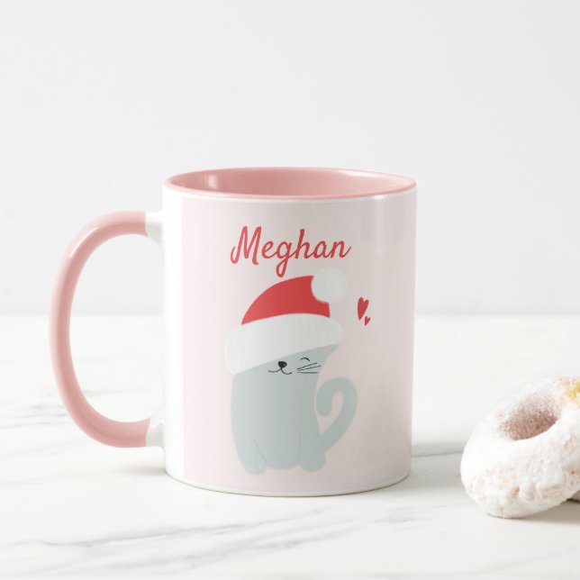 Taza Kitty lindo con Navidades de niños Personalizados  (Con donut)