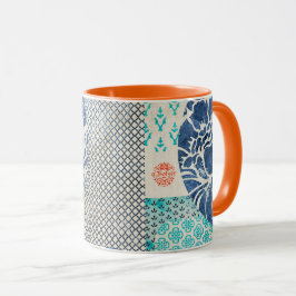 Taza Klassisches Patchworkmuster in Indigo und Türkis 